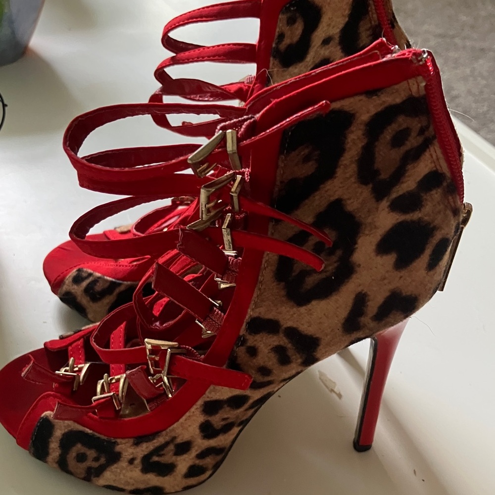 Zigi Soho Red and Animal Print Heels
